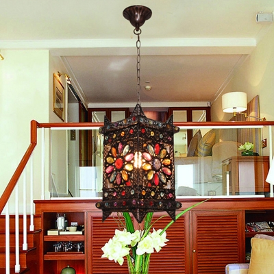 1 Bulb Drop Pendant Retro Rectangle Metal Suspended Lighting Fixture in Bronze for Living Room