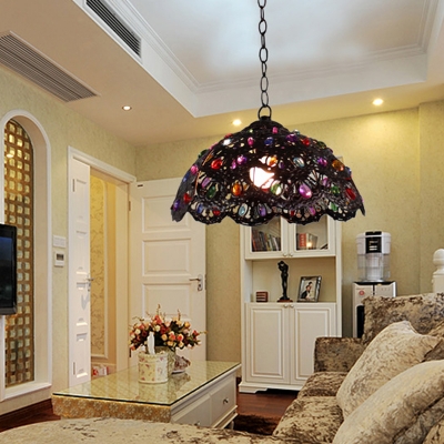 1 Light Pendant Light Decorative Scalloped Metal Ceiling Hang Fixture in Bronze/Rust for Bedroom