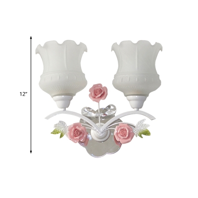 2 Bulbs Wall Sconce Lighting Traditional Floral White Glass LED Wall Light Fixture