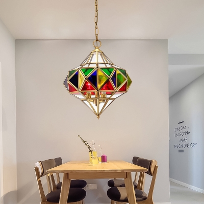 3 Lights Metal Chandelier Pendant Vintage Brass Diamond Corridor Hanging Ceiling Lamp