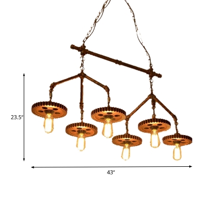 6 Lights Metal Island Lighting Industrial Rust Expose Bulb Dining Room Billiard Lamp