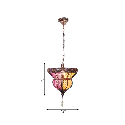 Art Deco Urn Hanging Light Fixture 1 Light Metal Drop Pendant in Rust for Restaurant