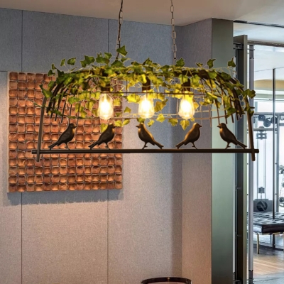 Black 2/3/4 Heads Island Lamp Industrial Metal Birdcage Plant Hanging Ceiling Light for Restaurant