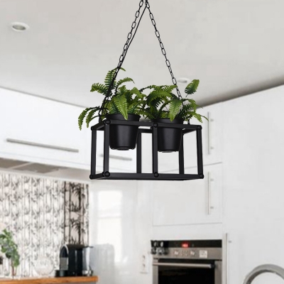 Black 2/3/5 Heads Island Lamp Industrial Metal Rectangular LED Plant Hanging Ceiling Light for Restaurant