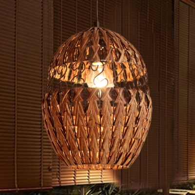 Chinese 1 Head Down Lighting Brown Cage Ceiling Pendant Light with Bamboo Shade