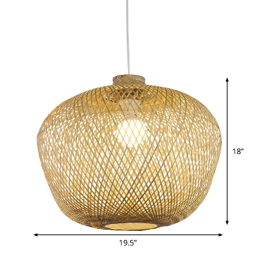 Chinese Hand-Worked Pendant Lighting Bamboo 1 Head Ceiling Suspension Lamp in Beige