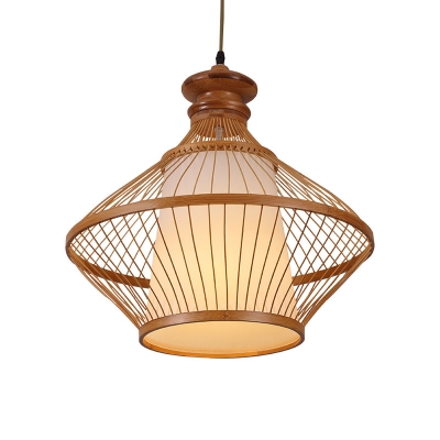 Chinese Pear-Shaped Pendant Lighting Bamboo 1 Bulb Ceiling Suspension Lamp in Beige