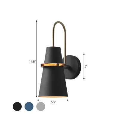 Contemporary 1 Head Wall Lighting White/Black/Blue Tapered Sconce Light Fixture with Metal Shade