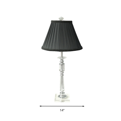 Crystal Black Night Lamp Candlestick 1 Head Traditionalism Table Light with Tapered Fabric Shade