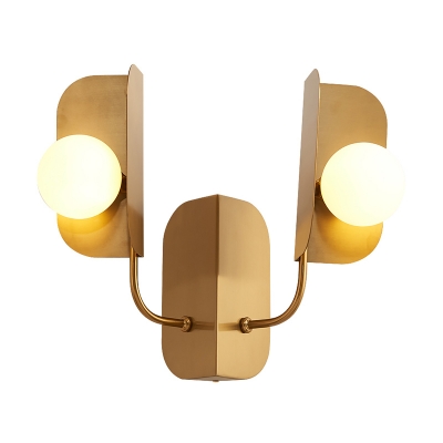 Curved Arm Wall Lighting Contemporary Metal 2 Heads Sconce Light Fixture in Gold for Bedside