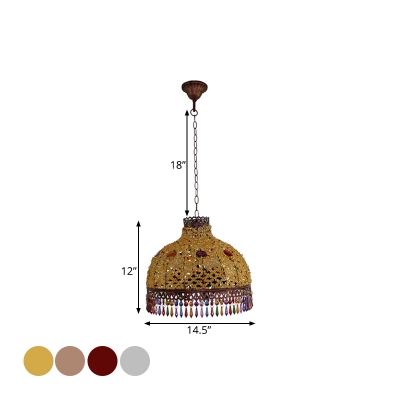 Decorative Bowl Pendant Chandelier 3/6 Bulbs Metal Down Lighting in White/Beige/Red, 14.5