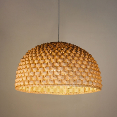 Domed Bamboo Hanging Light Asia 1 Bulb Beige Ceiling Suspension Lamp for Dining Room