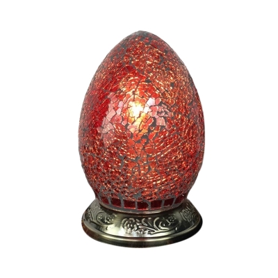 Egg Shape Stained Glass Table Lamp Antiqued 1 Bulb Living Room Night Light in Red/Blue/Purple