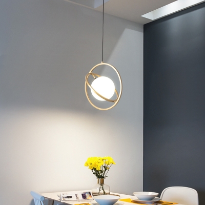 Gold Circular Pendant Lamp Minimalism 1 Head Metal Ceiling Hanging Light for Dining Room