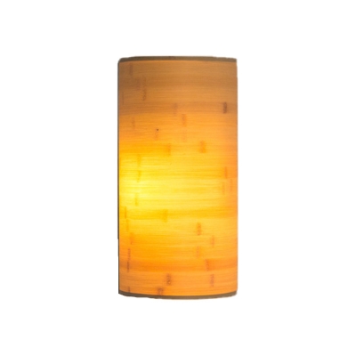 Half-Cylinder Wall Lighting Chinese Wood 2 Bulbs Sconce Light Fixture in Beige for Stairway