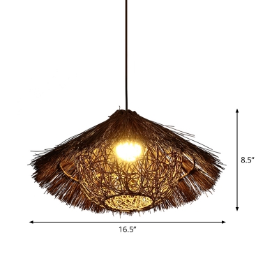 Handmade Pendant Lamp Chinese Rattan 1 Head Coffee Suspended Lighting Fixture, 16.5