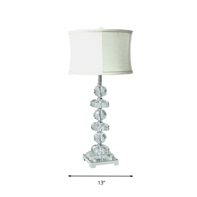 K9 Crystal White Table Light Drum Single Bulb Vintage Night Lamp with Square Pedestal