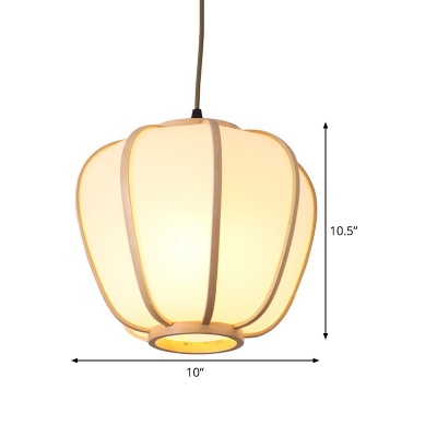 Lantern Hanging Light Japanese Wood 1 Bulb Beige Ceiling Suspension Lamp for Restaurant