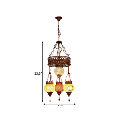 Lantern Restaurant Ceiling Chandelier Traditional Stained Glass 4 Heads Copper Suspension Lighting Fixture