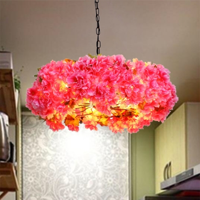 Metal Pink Hanging Chandelier Floral 5 Heads Antique LED Drop Pendant for Restaurant, 21.5