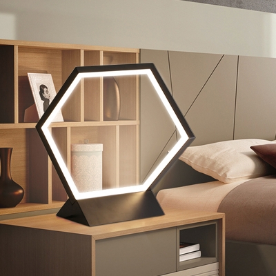 Minimalist LED Task Lighting Black/Gold Hexagon Small Desk Lamp with Metal Shade in White/Warm Light