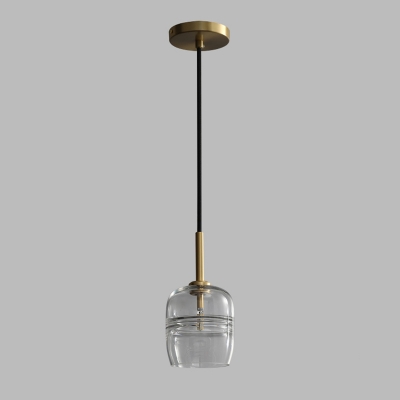 Minimalist Urn Hanging Lamp Clear Glass 1 Bulb Ceiling Pendant Light in Brass for Dining Room