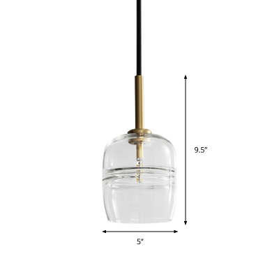 Minimalist Urn Hanging Lamp Clear Glass 1 Bulb Ceiling Pendant Light in Brass for Dining Room
