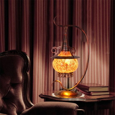Orange Glass Stove Shaped Night Light Art Deco 1 Light Bedroom Table Lamp with Curly Arm