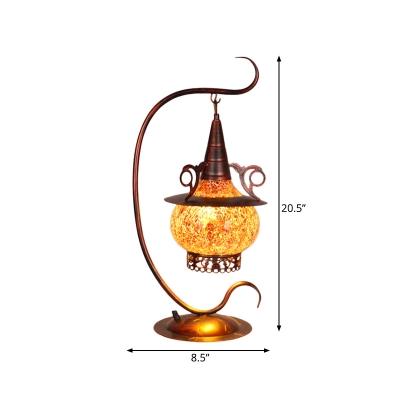 Orange Glass Stove Shaped Night Light Art Deco 1 Light Bedroom Table Lamp with Curly Arm