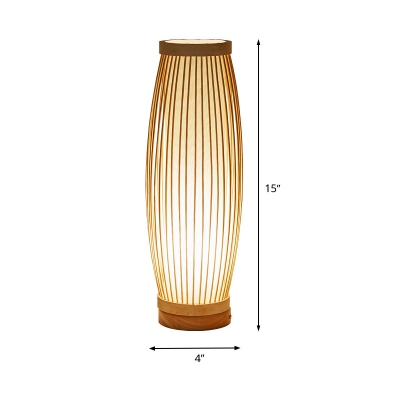 Oval Desk Light Asian Bamboo 1 Head Wood Task Lighting with Inner Tubular Fabric Shade