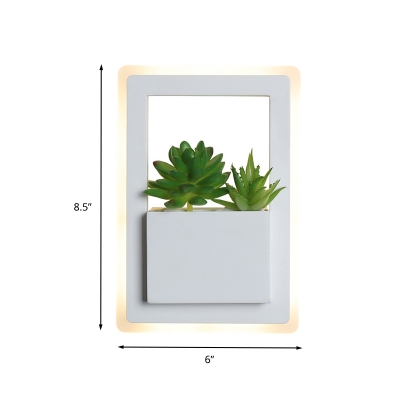 Rectangle Bedroom Sconce Wall Lighting Industrial Acrylic LED White Plant Wall Light Fixture in Warm/White Light