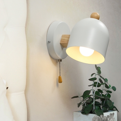 Shaded Sconce Contemporary Metal 1 Head White Wall Mounted Lighting with Wood Arm