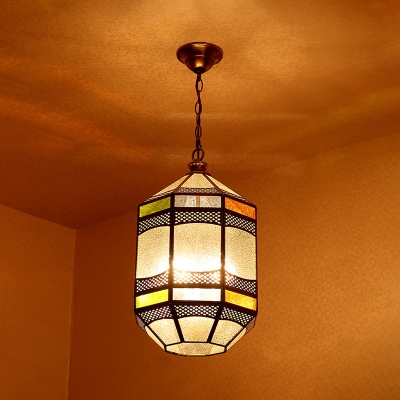 Tradition Lantern Pendant Light Metal 1 Bulb Ceiling Suspension Lamp in Brass for Bedroom