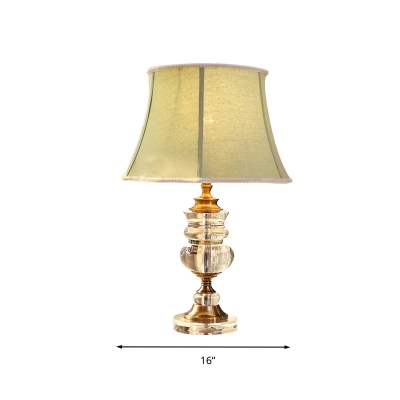 Traditional Bell Nightstand Light 1 Bulb Fabric Table Lamp in Green with Crystal Accent