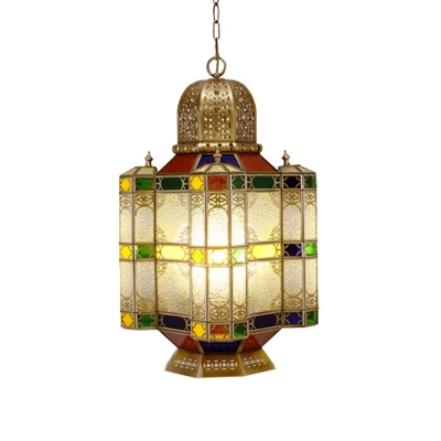 Traditional Castle Chandelier 6 Heads Frosted Glass Ceiling Pendant Lamp in Brass