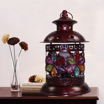 Traditional Cylinder Night Table Lamp 1 Bulb Metal Nightstand Lighting in Copper for Bedroom