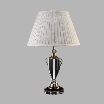 Translucent Crystal Beige Night Light Barrel Single Light Traditional Table Lamp for Living Room