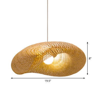 Twist Hanging Light Chinese Bamboo 1 Head Flaxen Suspended Lighting Fixture, 19.5