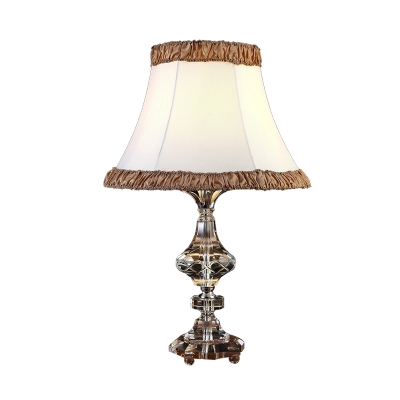 White 1 Light Table Lamp Traditionalist Crystal Bell Nightstand Light with Fabric Shade