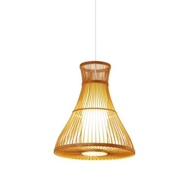 Wide Flare Pendant Lighting Chinese Bamboo 1 Head Hanging Ceiling Light in Beige