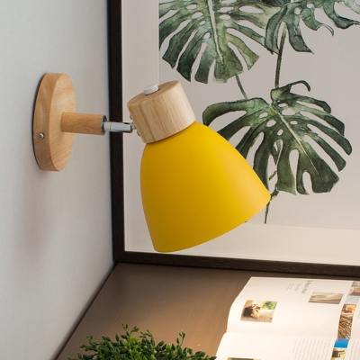 Yellow Bowl Sconce Light Modernist 1 Head Metal Wall Mount Lamp with Circle Wood Backplate