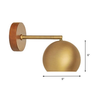 1 Head Bedside Wall Lamp Contemporary Brass Sconce Light Fixture with Spherical Metal Shade