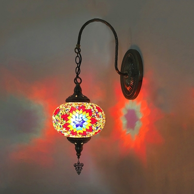 1 Head Sconce Light Fixture Traditionalist Red/Red and Blue Stained Glass Wall Mounted Lamp for Coffee Shop