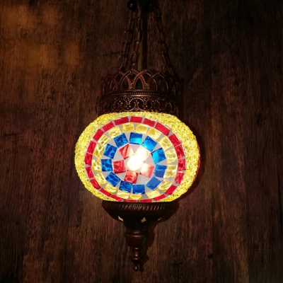 1 Head Suspension Pendant Traditional Ball Pink/Yellow/Orange Stained Glass Hanging Light Fixture