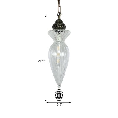 1 Light Gourd Hanging Lighting Traditional Clear Prismatic Glass Ceiling Pendant Lamp