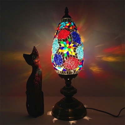 1 Light Nightstand Light Art Deco Teardrop Red/Orange Stained Glass Shade Table Lamp for Coffee Shop