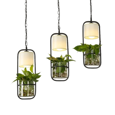 3 Bulbs Metal Multi Light Pendant Industrial Black Cylindrical Restaurant Plant Suspension Lighting with Round/Linear Canopy