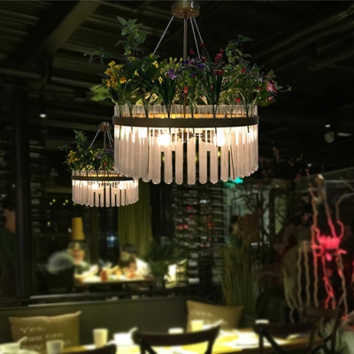 4 Lights Crystal Ceiling Chandelier Retro Black 1/2-Tier Restaurant LED Plant Down Lighting, 19.5