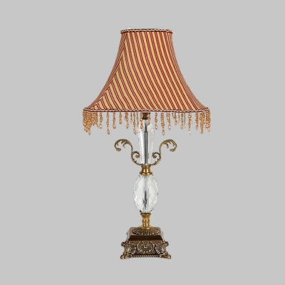 Antique Bell Nightstand Light 1 Bulb Translucent Crystal Table Lamp in Yellow with Carved Base