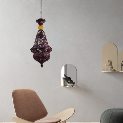 Antique Lantern Ceiling Pendant Light 1 Bulb Metal Hanging Lamp in Copper for Restaurant